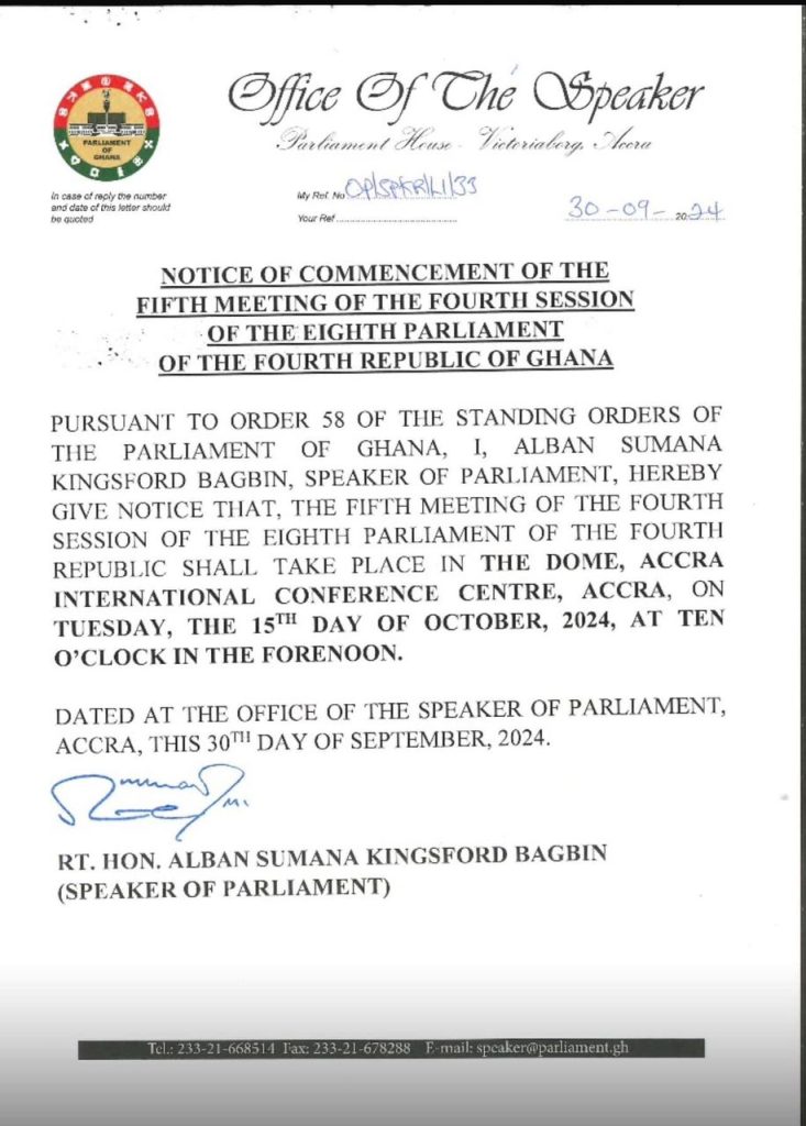 WhatsApp Image 2024 09 30 at 20.30.07 a3019072 Channel1 News Parliament to resume sitting at AICC on October 15