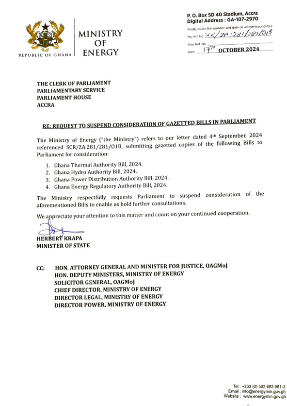 Screenshot 2024 10 23 173605 Channel1 News Energy Ministry calls for suspension of ECG-NEDCo merger bill