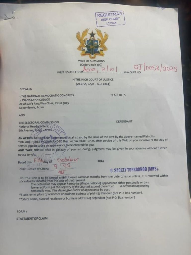 WhatsApp Image 2024 10 17 at 11.39.36 bfee86db Channel1 News NDC files injunction to halt EC's printing of Amenfi Central ballot papers