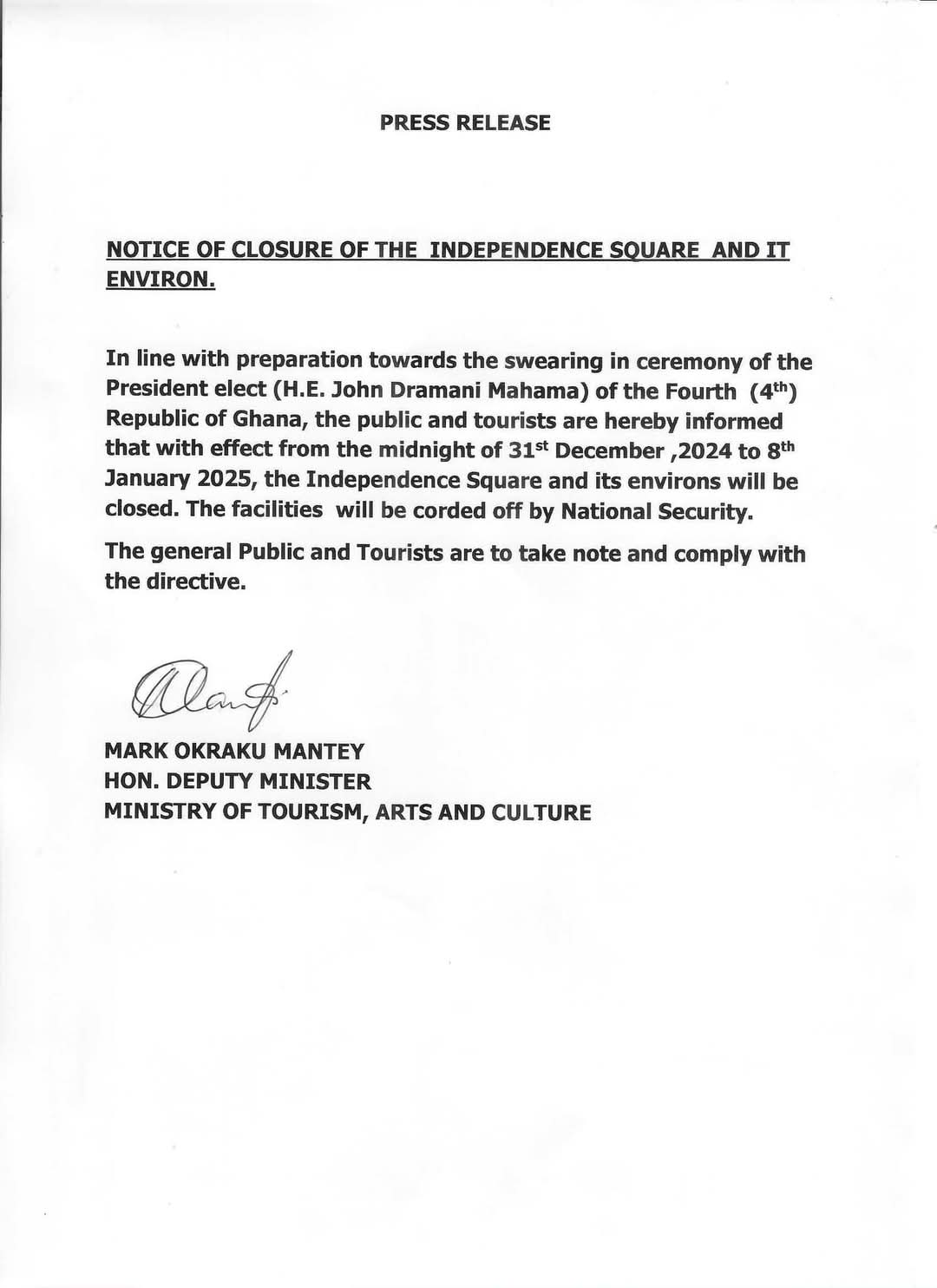 470489417 667180712303981 5766779783137466918 n Channel1 News Independence Square to close temporarily for Mahama's swearing-in ceremony