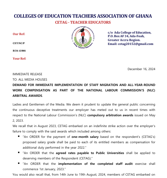 CETAG Channel1 News CETAG calls for immediate staff-migration implementation