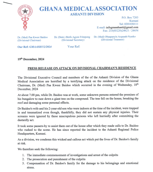 GMA Ashanti Division 1 Channel1 News GMA demands Police protection for Ashanti division Chairman after attack
