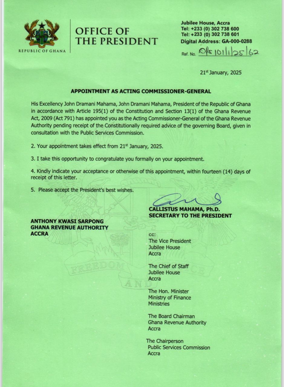 SARPONG 1 Channel1 News Mahama appoints Anthony Sarpong as Ag. Commissioner-General of GRA
