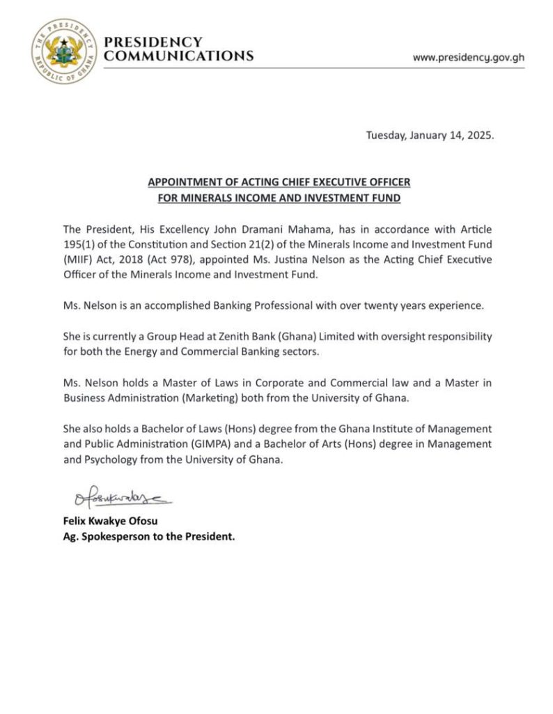 WhatsApp Image 2025 01 14 at 19.26.14 dcb46c2b Channel1 News Zenith Bank Group Head, Justina Nelson appointed MIIF Acting CEO