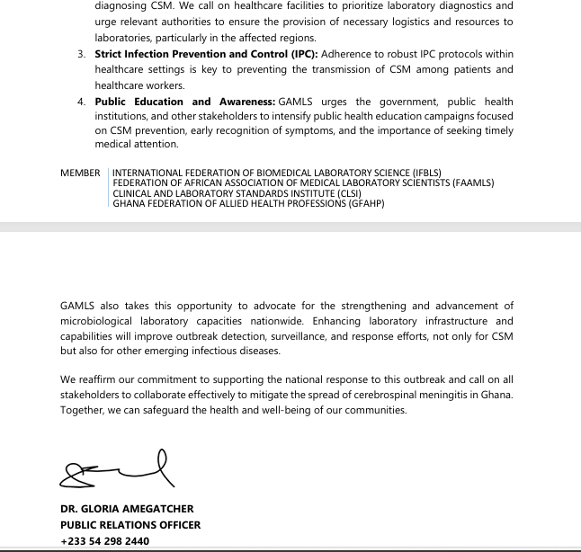 GAMLS on CSM 1 Channel1 News GAMLS urges govt to support laboratories in fight against meningitis outbreak