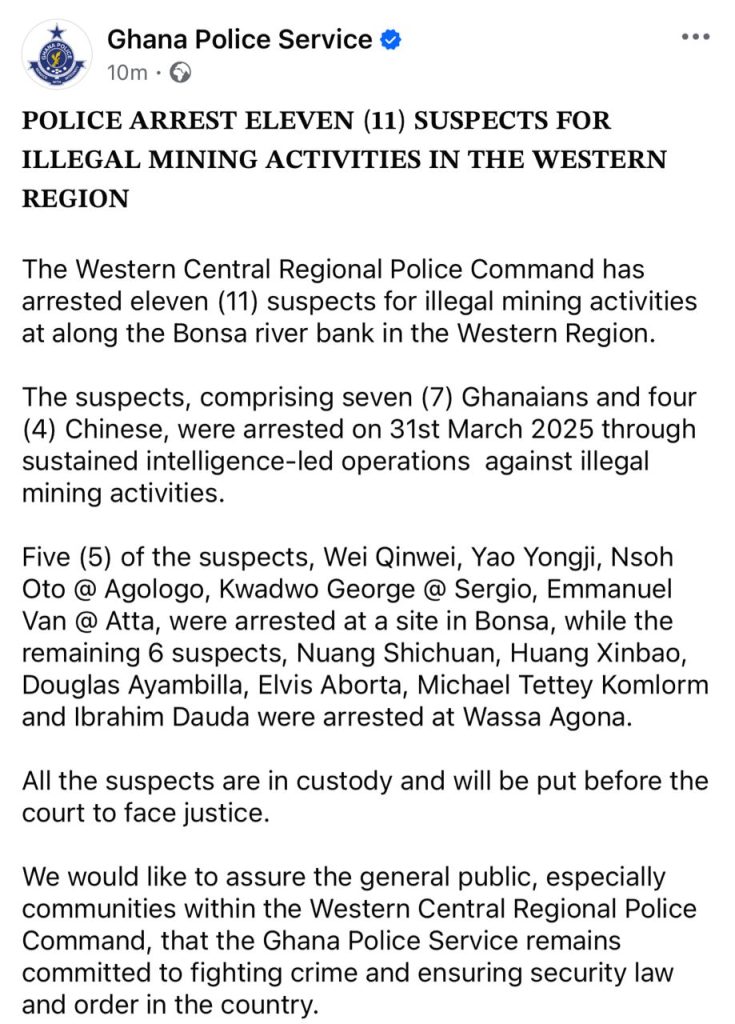 W/R: 7 Ghanaians, 4 Chinese arrested for illegal mining 4 IMG 20250401 WA0025 Channel1 News W/R: 7 Ghanaians, 4 Chinese arrested for illegal mining