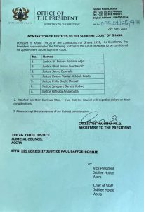 SC letter Channel1 News Mahama nominates seven Court of Appeal Judges to Supreme Court