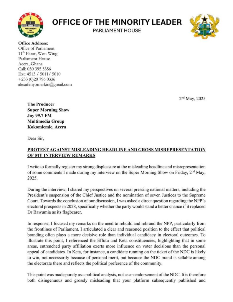 Afenyo-Markin rejects media reports of endorsing NDC 1 WhatsApp Image 2025 05 03 at 12.29.38 7e9ff385 Channel1 News Afenyo-Markin rejects media reports of endorsing NDC