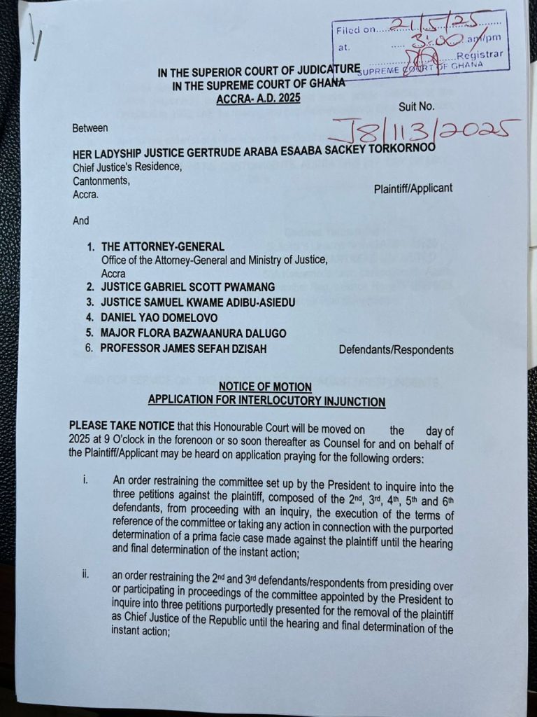 CJ Torkornoo files Supreme Court injunction to halt Presidential Committee inquiry 1 WhatsApp Image 2025 05 21 at 17.49.13 d949e6ea Channel1 News CJ Torkornoo files Supreme Court injunction to halt Presidential Committee inquiry