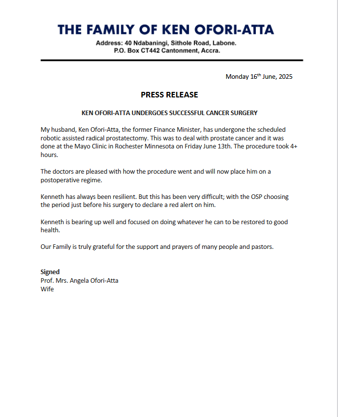 Screenshot 2025 06 16 160730 Channel1 News Ofori-Atta undergoes successful prostate cancer surgery in US