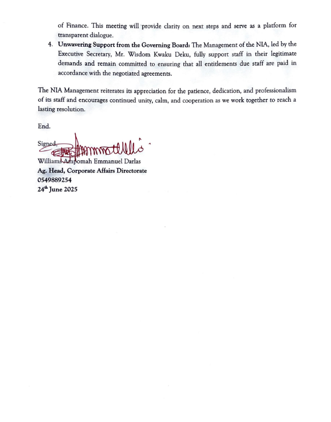 Screenshot 2025 06 24 160756 Channel1 News Consider national interest and resume work – NIA appeals to striking staff